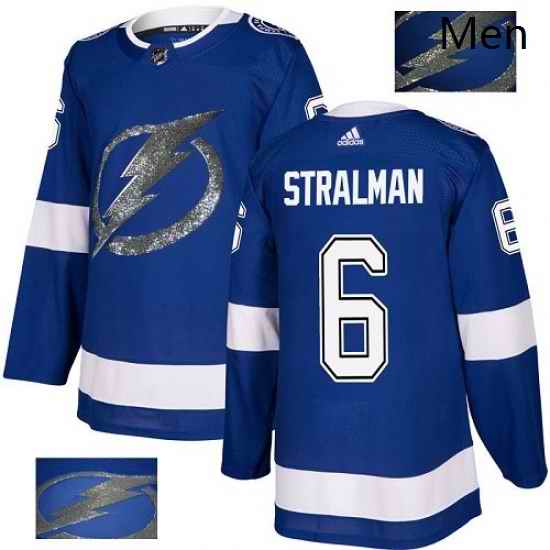 Mens Adidas Tampa Bay Lightning 6 Anton Stralman Authentic Royal Blue Fashion Gold NHL Jersey